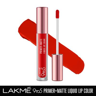 Lakme 9to5 Primer + Matte Liquid Lip Color MR1 Fiery Scarlet 4.2 ml - Primer