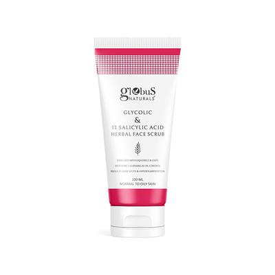 Globus Naturals Glycolic & 1% Salicylic Acid Herbal Anti Acne Face Scrub, Hyperpigmentation 100 ml - Scrubs & Exfoliants