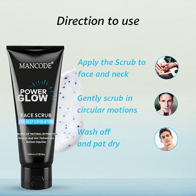 Mancode Power Glow Face Scrub for Men - Deep Exfoliation & Hydration with Natural Ingredients 100 gm - Scrubs & Exfoliants
