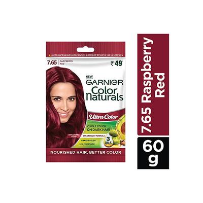 Garnier Color Naturals Creme Riche Sachet, Shade 7.65, Raspberry Red 30 ml + 30 gm - Crème