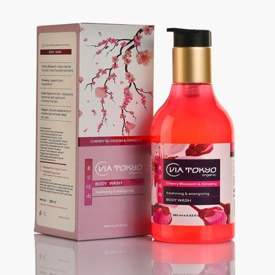 VIA TOKYO ORGANIC Ginseng & Cherry Blossom Body Wash Refreshing & Energizing, No Sulphates, No Paraben 285 ml - Shower Gels & Body Wash