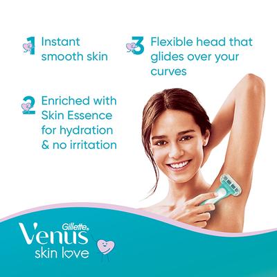 Gillette Women's Venus Skin Love with Skin Essence Razor for Hair Removal - Green 3's - Razors & Cartridges