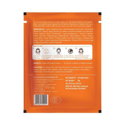 Clea Kesar & Haldi Face Sheet Mask Brightening Face Sheet Mask Dermatologically Tested Made with Natural Actives 20 gm - Masks & Peels