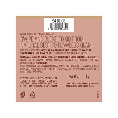 Lakme 9to5 Unreal Dual Cover Pressed Powder, 2 In 1 Compact + Foundation, 24 Beige, 9 gm - Compact Powder