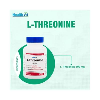Healthvit L-Threonine 500mg Essential Amino Acid- Capsules 60's - Amino Acids