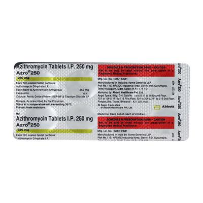 AZRO 250mg Tablet 10's - Bacterial Infections-Mac