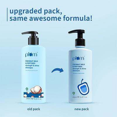 Plum Peptides Shampoo with Coconut Milk for Strength & Shine 22x softer hair in 1 wash 250ml - Shampoos