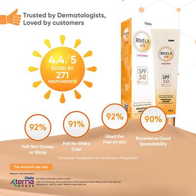 Rivela Lite SPF 50 PA++++ Sunscreen 60gm - Sunscreen Preparations-Emo
