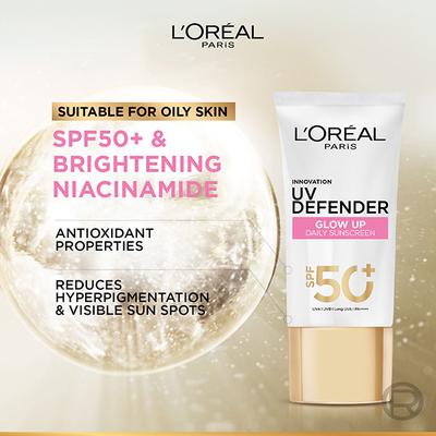 Loreal Paris UV Defender Serum Protector SPF 50+ PA++++, Bright & Clear with Niacinamide 50ml - Face Sunscreen