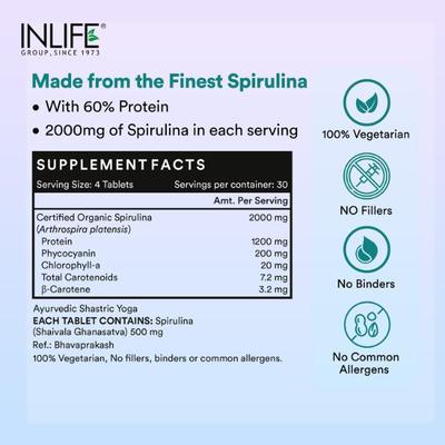 Inlife Spirulina 2000 mg Tablet 120's - Herbal Dietary Supplement
