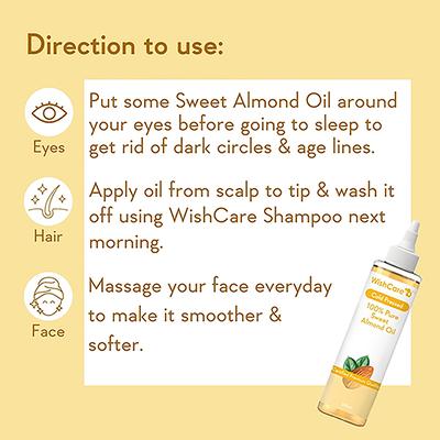 Wishcare 100% Pure Cold Pressed Sweet Almond Oil For Healthy Hair And Glowing Skin 200 ml - Hair Oils