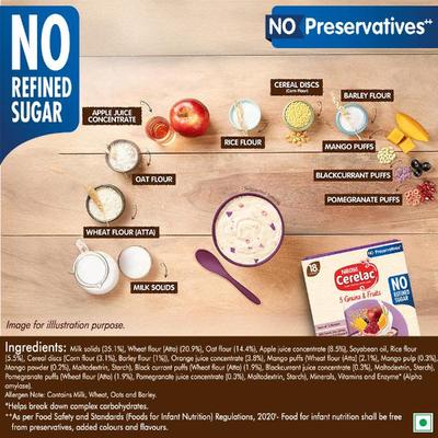 Nestle CERELAC 5 Grains & Fruits Baby Food Cereal No Refined Sugar & No Preservatives (18 to 24 Months Baby) 300 g - Baby And Infant Supplements