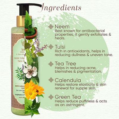 Khadi Essentials Neem Tulsi Tea Tree Face Wash with Calendula for Anti Acne Oil Control 200 ml - Face Wash & Cleansers