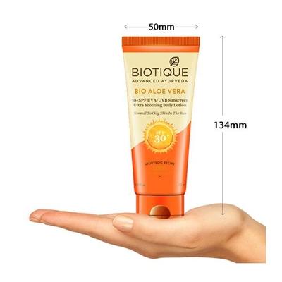 Biotique Bio Aloe Vera 30+ SPF UVA/UVB Sunscreen Ultra Soothing Body Lotion - Normal to Oily Skin 50 ml - Body Sunscreen
