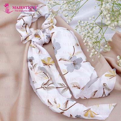 Majestique Hair Scarf Scrunchies Printed Satin Scrunchies Elastic Hair Ribbon Hair Ties Bow Scrunchies - White 1's - Hair Clips/Bands