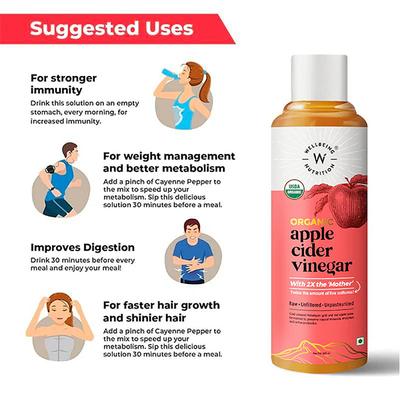 Wellbeing Nutrition Organic Himalayan Apple Cider Vinegar (ACV) with Mother of Vinegar, Raw, Unfiltered, Unpasteurized - 500ml - Apple Cider Vinegar - Acv