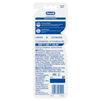 Oral-B Crisscross Sensitive UltraThin Toothbrush - Extra Soft (Buy 2 Get 1 Free) - Toothbrushes