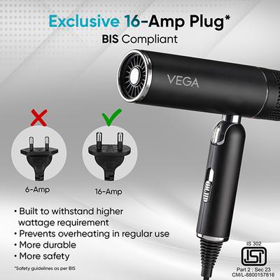 Vega Style Pro 1600W Hair Dryer for Men and Women with 2X Faster Drying, 2 Attachment (VHDH-34) 549 gm - Hair Dryers