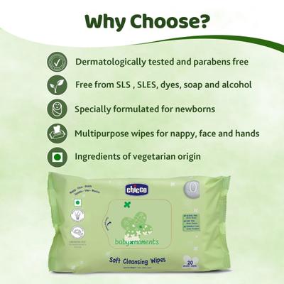 Chicco Baby Moments Wipes Fliptop Bipack 144 Pcs 1's - Diapers & Wipes