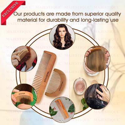 Majestique Hair Grooming Comb Set Handmade Wood Hair Comb Detangling and Long Hair 2's - Grooming Kits