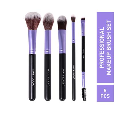 Matt Look Premium Synthetic Bristle Professional Face and Eye Makeup Brushes Set with 5 Makeup Brushes 5's - Face Brush