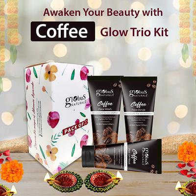 Globus Naturals Diwali Glow Coffee Trio Kit-Face Wash 100gm, Face Scrub 100gm, Peel Off Mask 100gm 1's - Makeup Kits & Sets