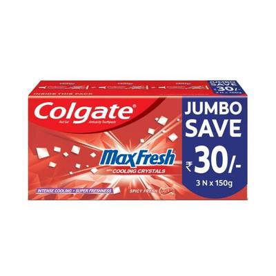 Colgate-Palmolive, Colgate MaxFresh Toothpaste, Red Gel Paste with Menthol for Super Fresh Breath (Spicy Fresh) pack of 3 150 gm - Toothpaste