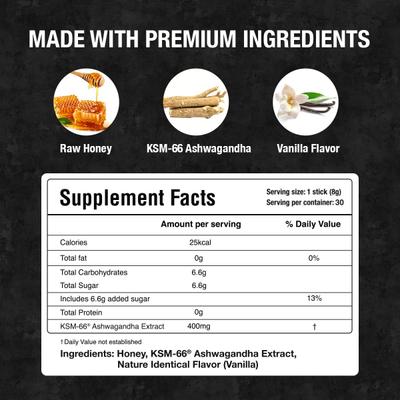 Bargad KSM-66 Ashwagandha Honey Sticks - Vanilla Flavour 30's - Speciality Medicines