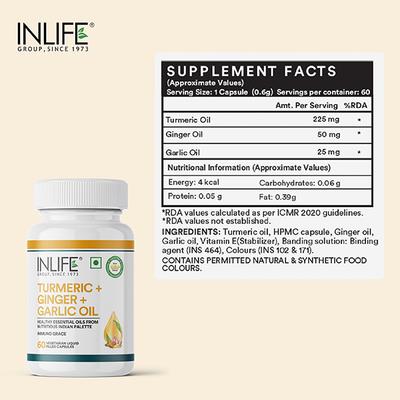 INLIFE Turmeric Ginger & Garlic Oil Veg Capsule 60's - Vitamin C