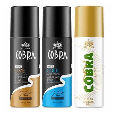 St. John Live Limited Edition Deodorant Spray 150 ml + Cool Limited Deodorant Spray 150 ml + Cobra Envy Deodorant Spray 150 ml - Men Deodorants/Roll-Ons