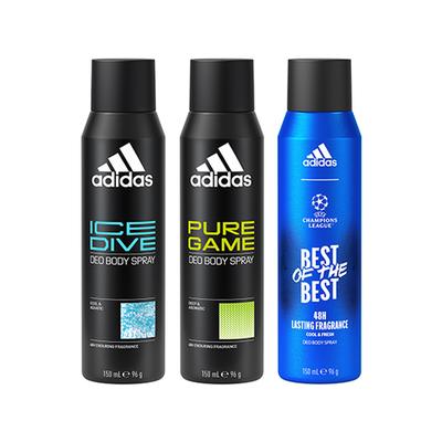Adidas Pure Game 150ml + UEFA Best Of The Best 150ml + Ice 150ml Deodorant Set 3's - Men Deodorants/Roll-Ons