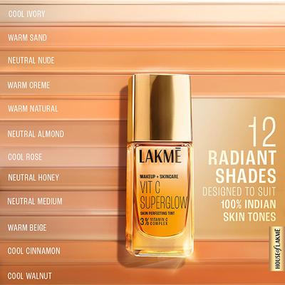 Lakme Makeup+Skincare Vitc Superglow Skin Perfecting Tint Cool Ivory C100 25 ml - Foundation