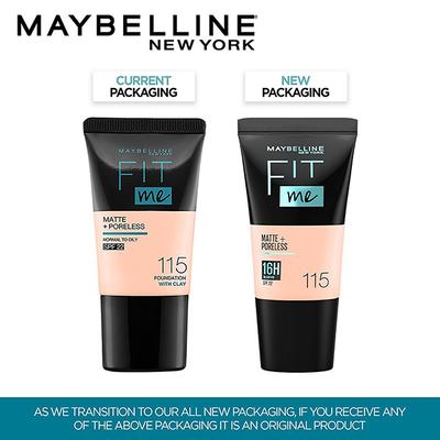 Maybelline New York Fit Me Matte+Poreless Liquid Foundation Tube, 115 Ivory 18 gm - Foundation
