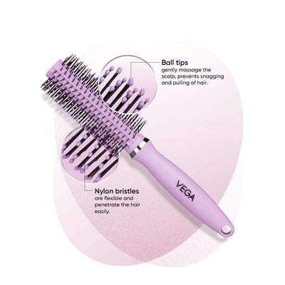 Vega Round Hair Brush for Men and Women, Reduces Snags, Detangle and Tangles, (E32-RB) 69 gm - Hair Brushes