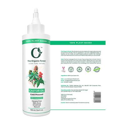 Organic Forest 100% VEGAN Pure Cold Pressed Castor Oil for Hair Growth, Skin, Nail & Eyebrows 100 ml - Hair Oils