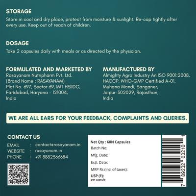 Rasayanam Plant Based Omega 3 Capsules 60's - Omega Fish Oil Fatty Acids