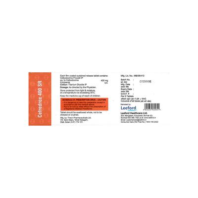 CEFREDROX 400 SR Tablet 5's - Bacterial Infections-Cep