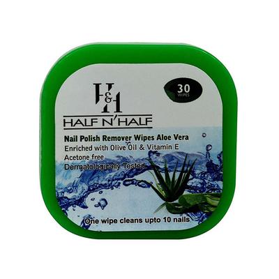 Half N Half Nail Polish Remover Wipes, Aloe Vera Enriched with Olive Oil & Vitamin E 20gm - Nail Polish Remover