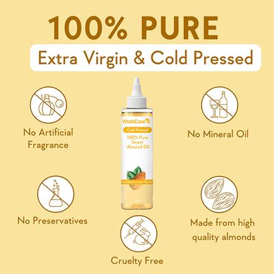Wishcare 100% Pure Cold Pressed Sweet Almond Oil For Healthy Hair And Glowing Skin 200 ml - Hair Oils