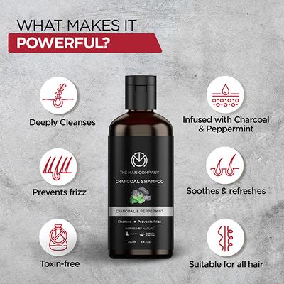 The Man Company Charcoal Shampoo for Oily Scalp - Peppermint & Clove 250 ml - Shampoos