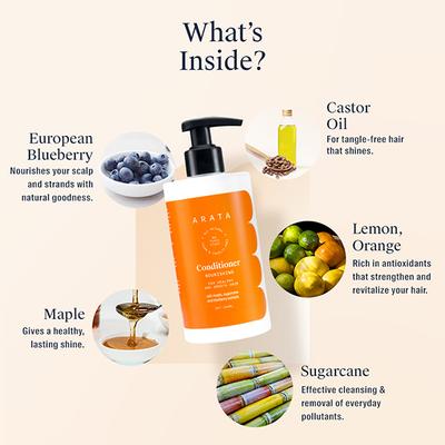 Arata Natural Nourishing Hair Conditioner With Maple, Sugarcane & Blueberry Extracts 300 ml - Conditioners