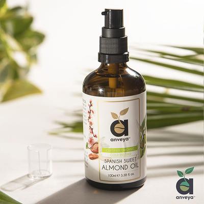 Anveya Spanish Sweet Almond Oil, Cold - Pressed Organic 100 ml - Carrier Oils