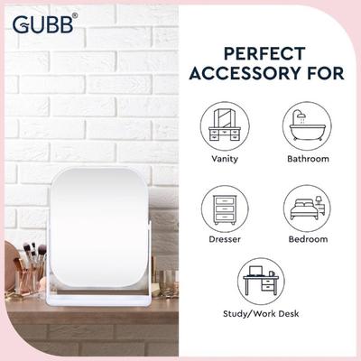 GUBB Vanity Mirror with Storage Tray for Accessories, Rotating Table Mirror - White 1's - Others