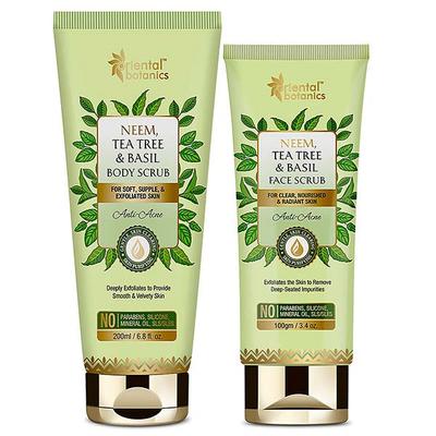 ORIENTAL BOTANICS ACNE BODY SCRUB 200ML+NEEM TEA TREE AND ASIL FACE SCRUB 100G 1's - Face Scrubs