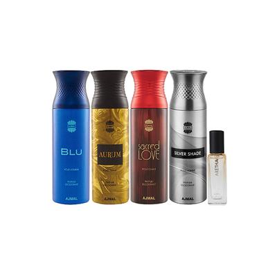 Ajmal Blu & Aurum & Sacred Love & Silver Shade Deo & Aretha EDP Pack of 4 20 ml - Women Perfumes (Edt/Edp)