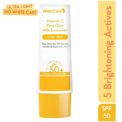 Wishcare Vitamin C Pure Glow Face Sunscreen SPF 50 PA++++ Broad Spectum Ultra Light and No White Cast 50 gm - Face Sunscreen