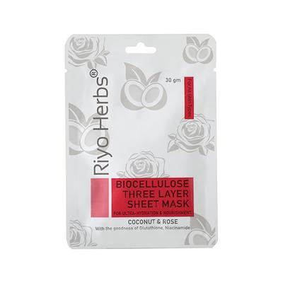 Riyo Herbs Bio Cellulose Three Layer Sheet Mask - Coconut & Rose 30 gm - Masks & Peels