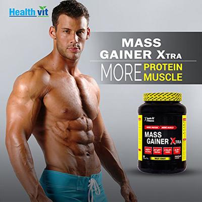 Healthvit Fitness Mass Gainer Xtra with Vitamins and Minerals Chocolate Flavour 2kg / 4.4 lbs 2000 gm - Multi-Vitamins