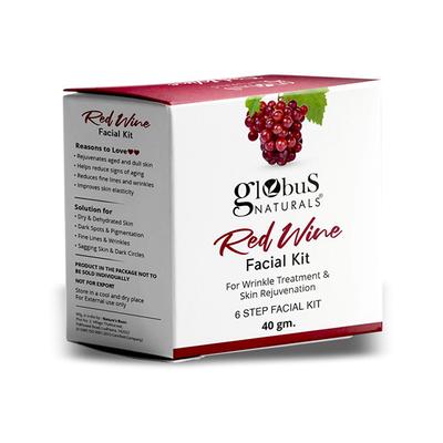 Globus Naturals Anti-Ageing Red Wine 6 Step Facial Kit, for Reducing Fine Lines 40 gm - Facial Kits
