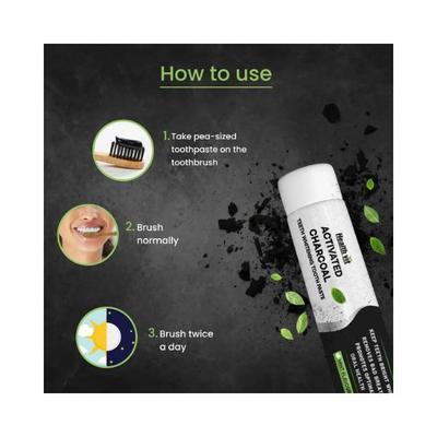 Healthvit Activated Charcoal Toothpaste For Teeth Whitening, Fluoride Free, Sulfate Free Mint Flavour 100 gm - General Health